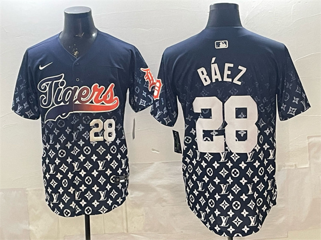 Men's Detroit Tigers #28 Javier Báez Black With Patch Vapor Premier Limited Stitched Baseball Jersey